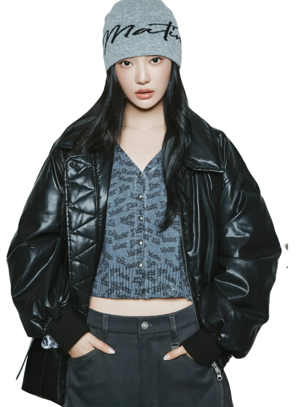 Matin Kim Куртка FAUX LEATHER DOWN BLACK