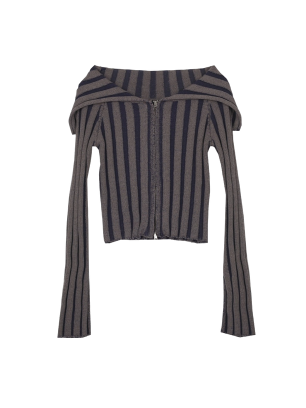 Highschool Disco Sailor off-shoulder knit zip-up (Navy)