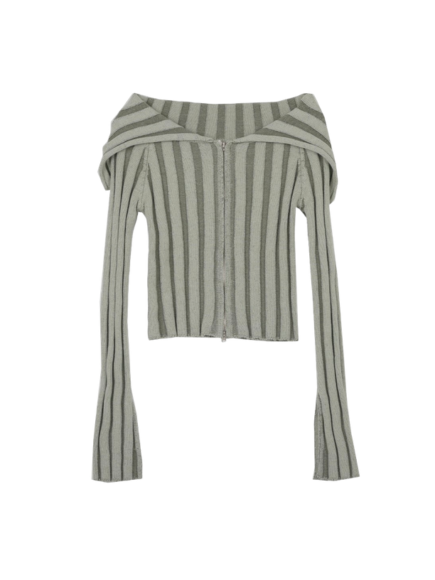 Highschool Disco Sailor off-shoulder knit zip-up (Khaki)