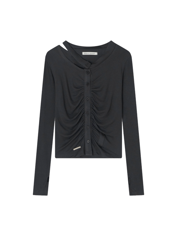 Etre Au Sommet Cut-Out Button Rib Cardigan