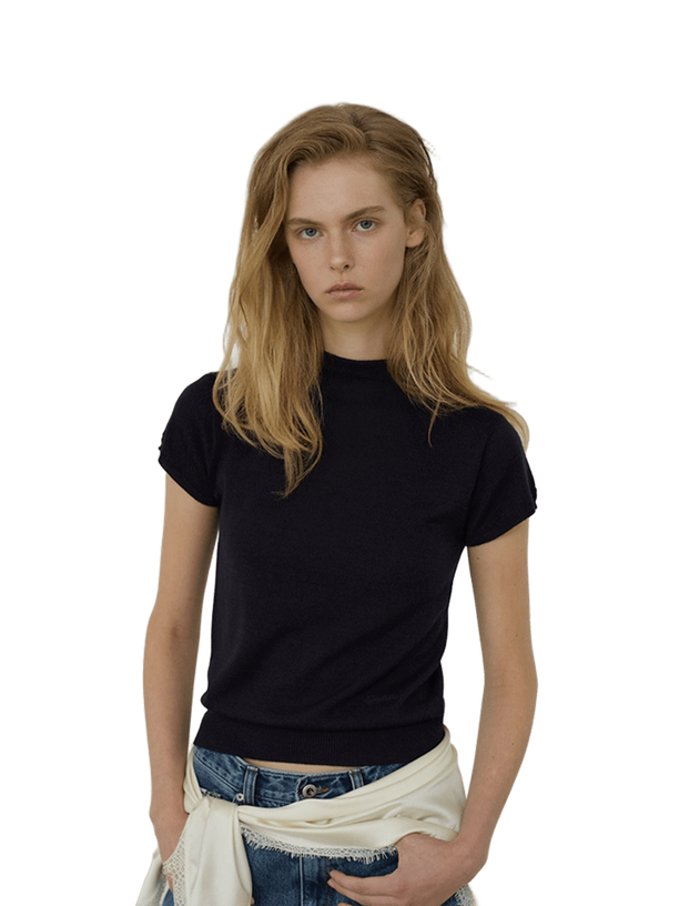 Citybreeze Топ Wool Washable Mock Neck Cap Sleeve Knit