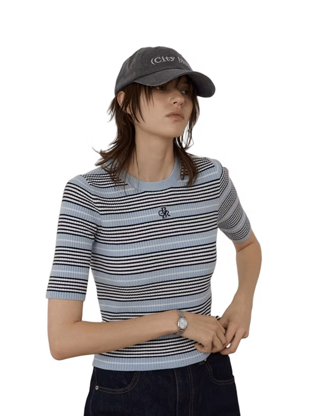 Citybreeze Топ Stripe Round Neck Short Sleeve Knit