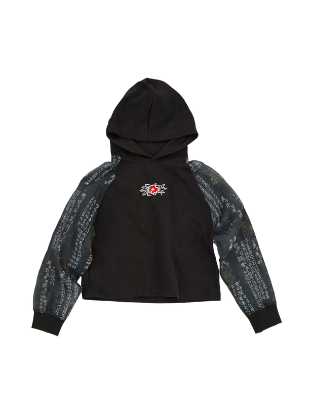 Teeny Tiger Flower Embroidery Ancient Korean Jeogory Hoodie Black