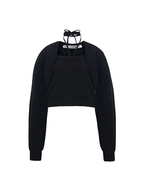Not Knowing Bolero Layered Sweat_Black