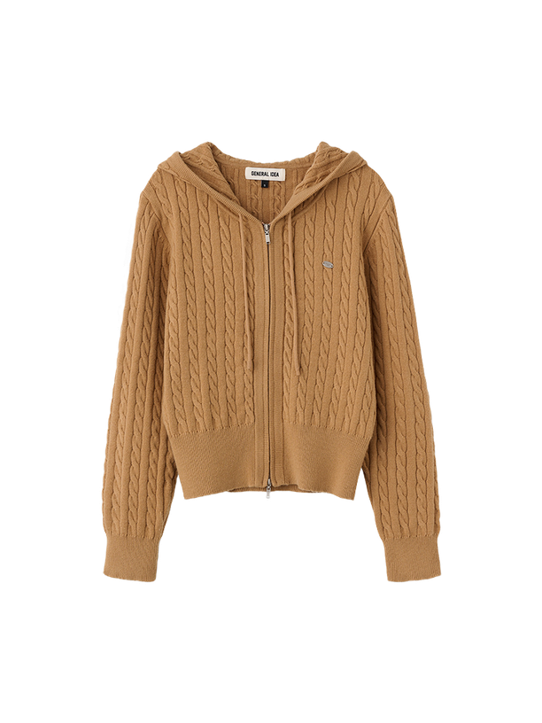 General Idea wool cable knit hood zip-up