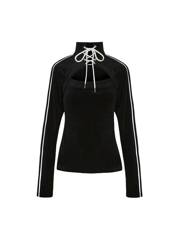 Not Knowing VELOUR LACE UP TRACK TOP