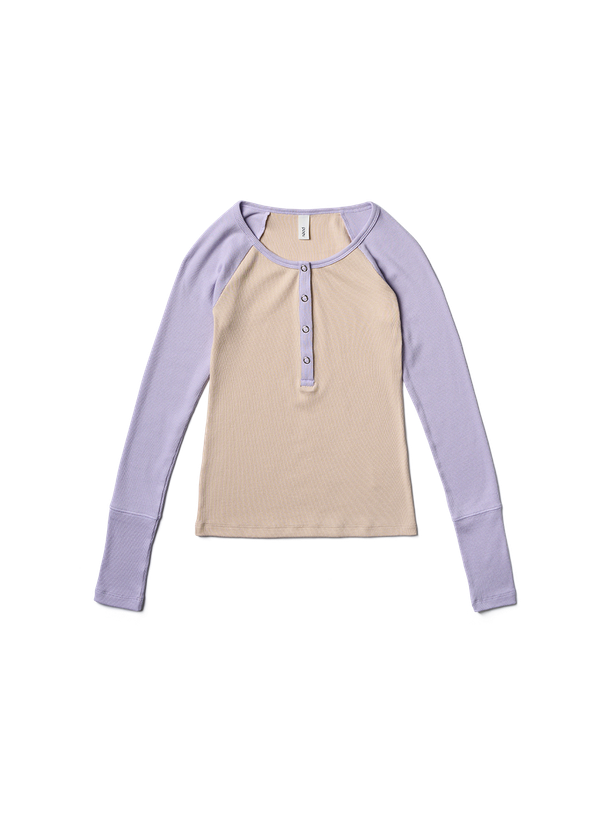 Poev Button Ribbed Raglan Top