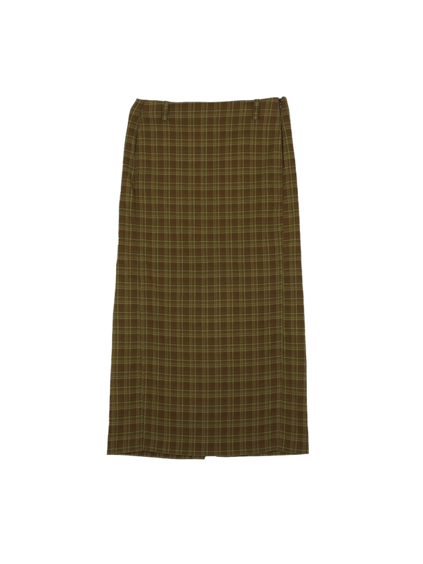 Hardcore Happiness Check H-line maxi skirt (Green)