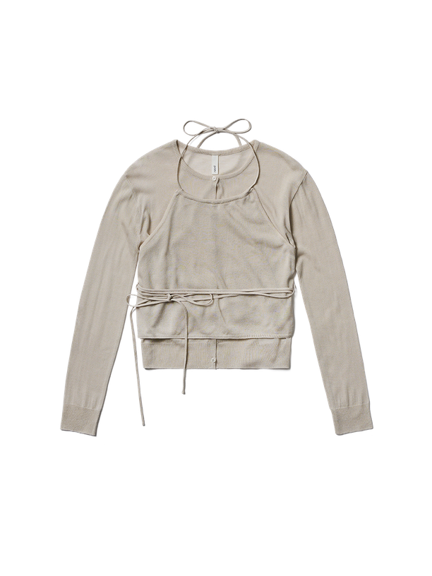 Poev Halter Top Layered Cardigan Set