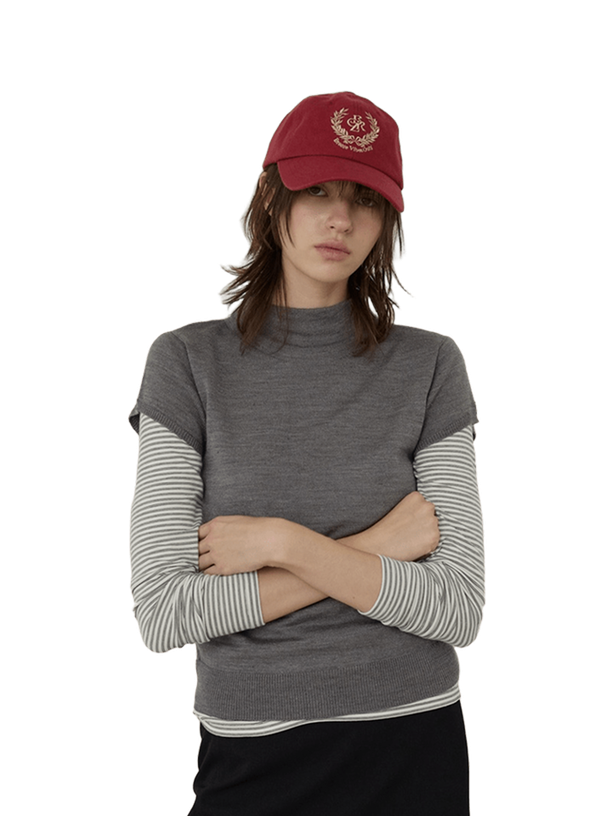 Citybreeze Топ Wool Washable Mock Neck Cap Sleeve Knit