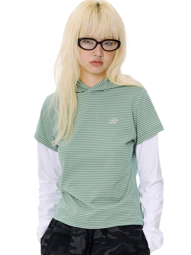 Running High Лонгслив Layered sleeve stripe hood tee