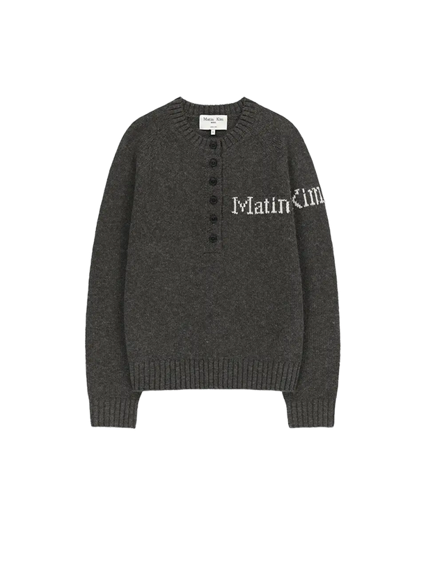 Matin Button Point Henley Neck Logo Knit Top