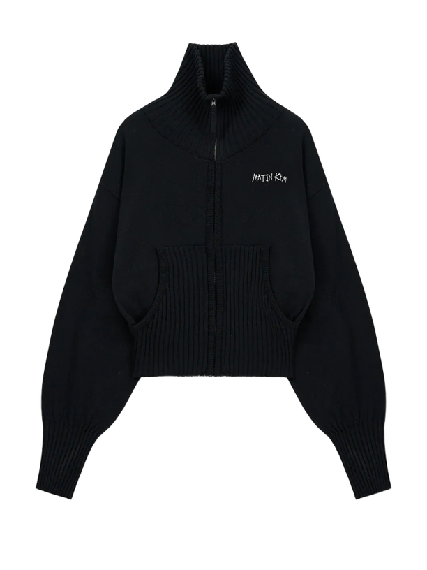 Matin Kim Кардиган HIGH NECK EMBROIDERED LOGO ZIP UP BLACK