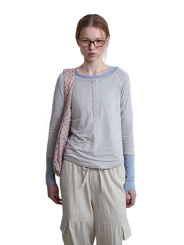 Poev Топ Striped Henley Neck
