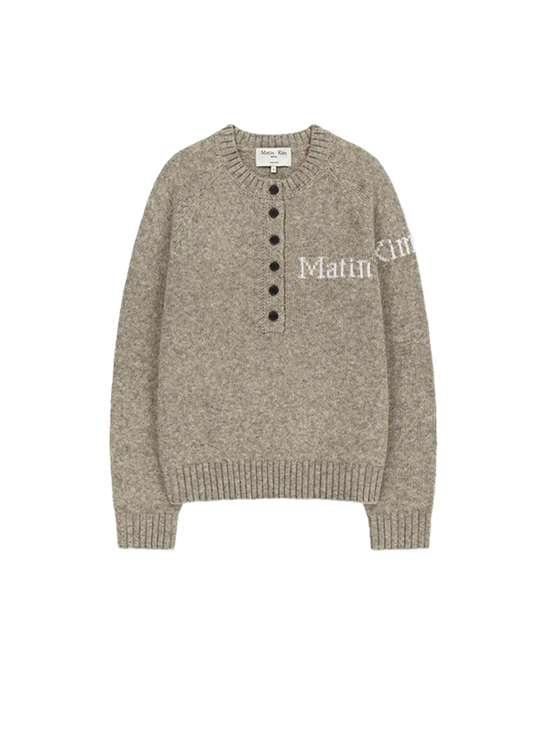 Matin Button Point Henley Neck Logo Knit Top