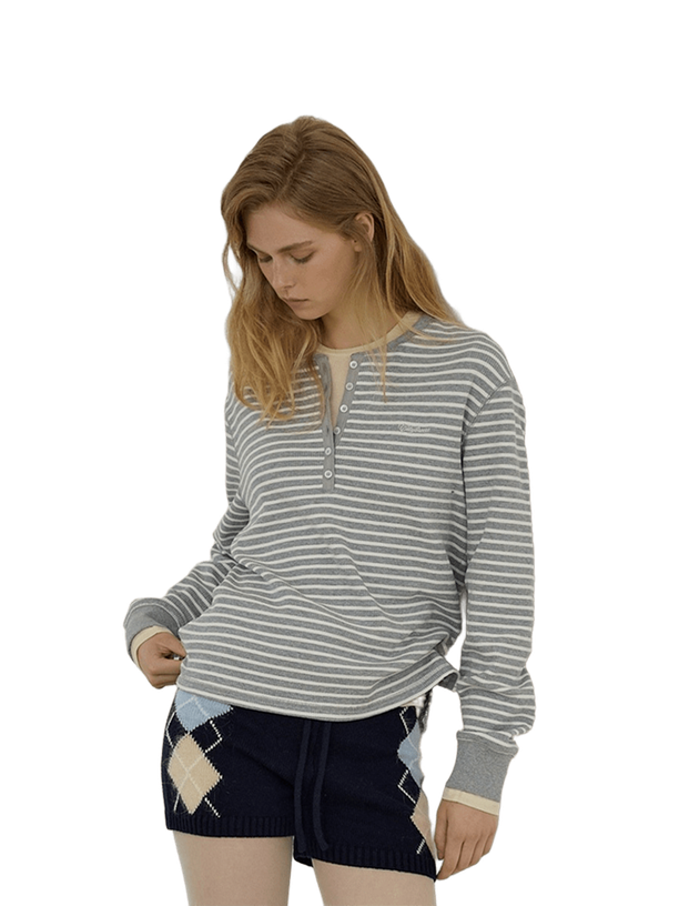 Citybreeze Футболка Stripe Henley Neck Loose Fit
