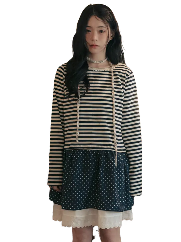 Highschool Disco Платье Stripe Dot Layered