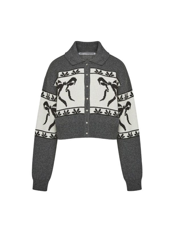 Not Knowing Cowichan Ribbon Crop Cardigan (HEATHER GREY)