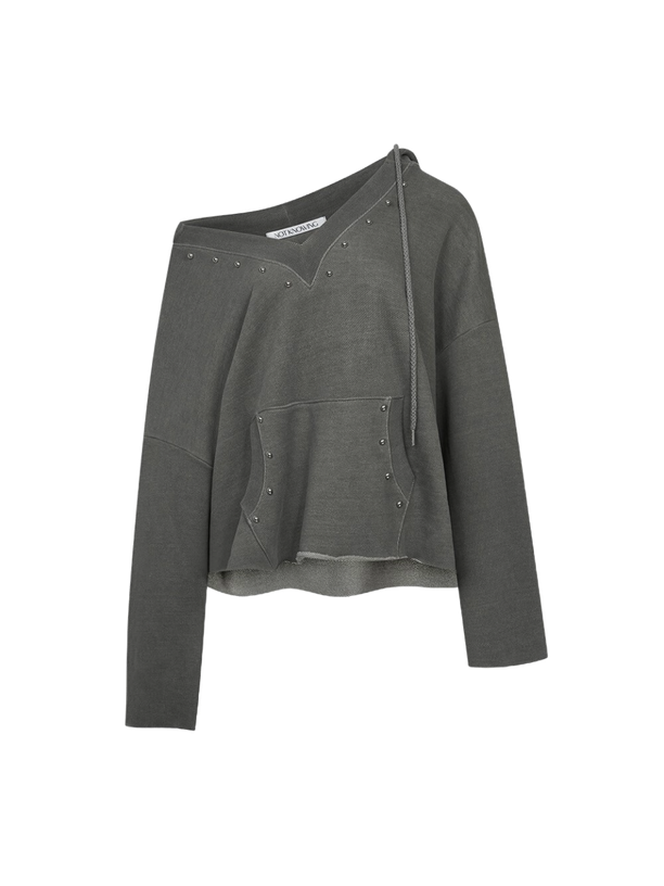 Not Knowing DEEP V-NECK STUD HOODIE