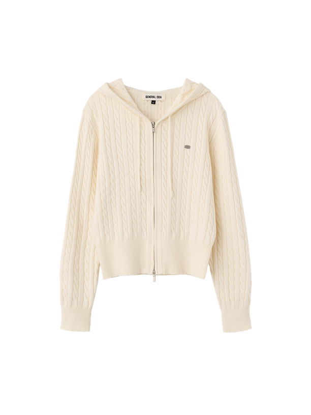 General Idea wool cable knit hood zip-up