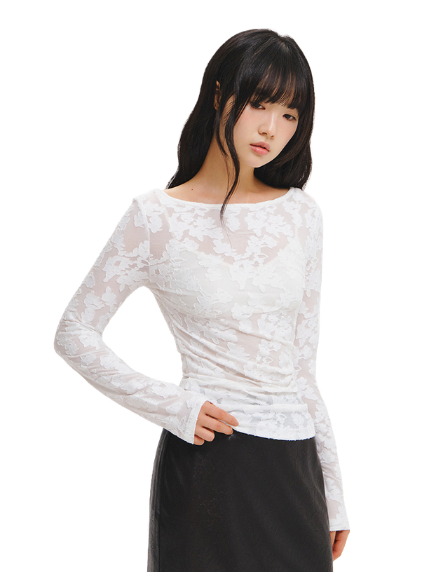 General Idea Лонгслив See-Through Floral Boat Neck