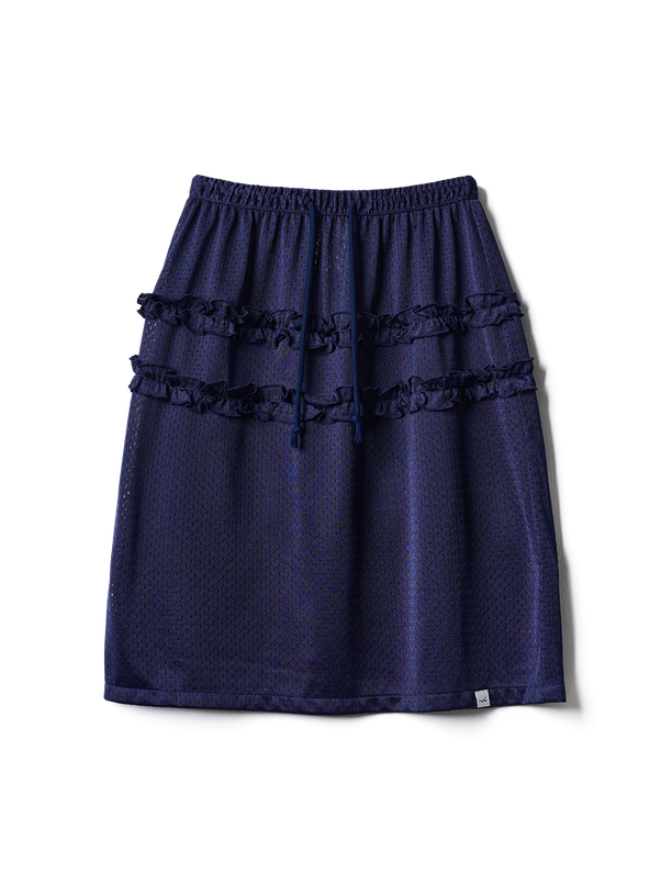 Poev Mesh Frill Midi Skirt