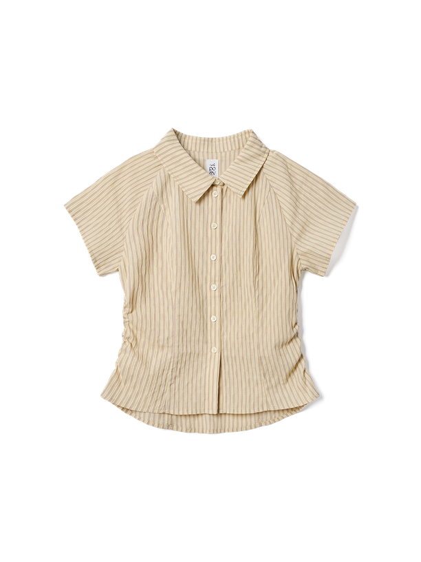 Poev Two-tone Striped Shirring Shirt
