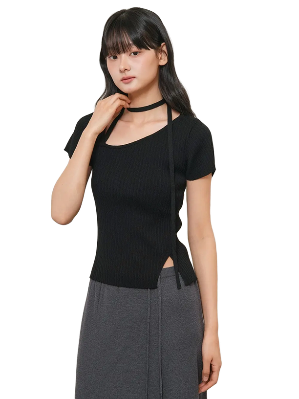General Idea unbalanced ribbed strap half knit
