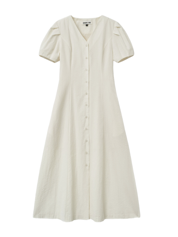 General Idea Платье stripe v-neck puff long