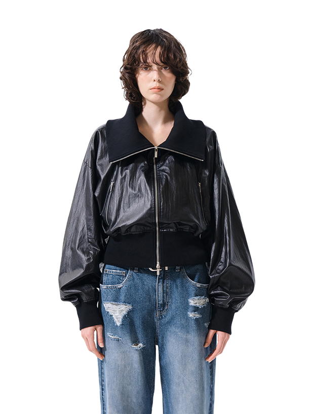 Matin Kim Куртка SHINE CRINKLE ZIP BLACK