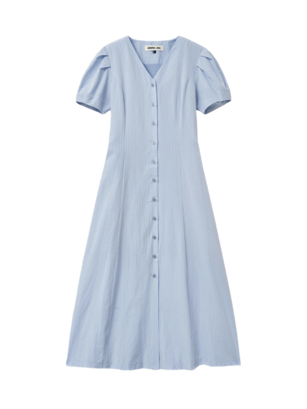 General Idea Платье stripe v-neck puff long