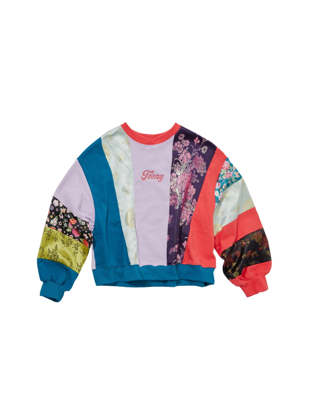 Teeny Tiger Korean Fabric Patchwork Crop SweatShirt