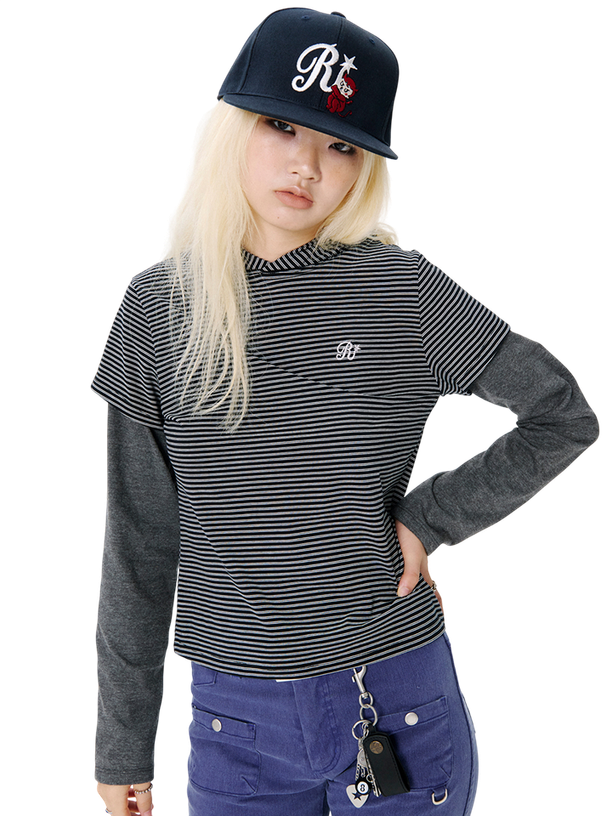 Running High Лонгслив Layered sleeve stripe hood tee
