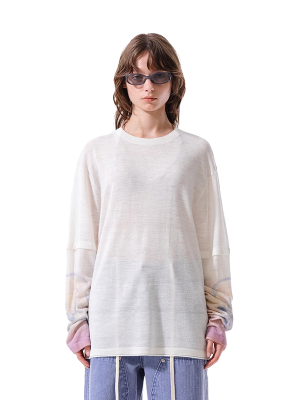 Sleeve Print Knit Pullover