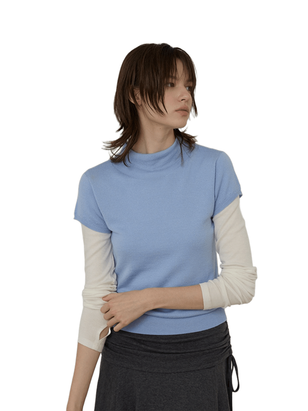 Citybreeze Топ Wool Washable Mock Neck Cap Sleeve Knit