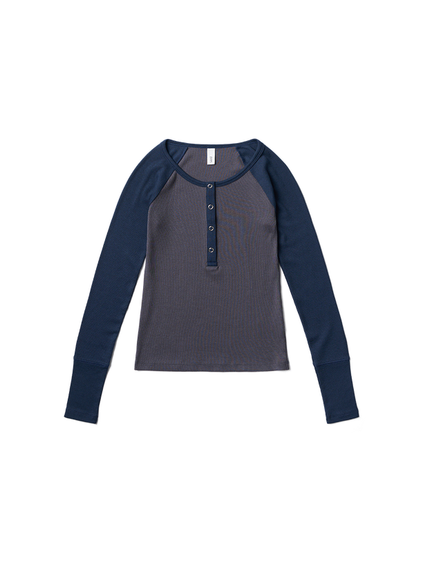 Poev Button Ribbed Raglan Top