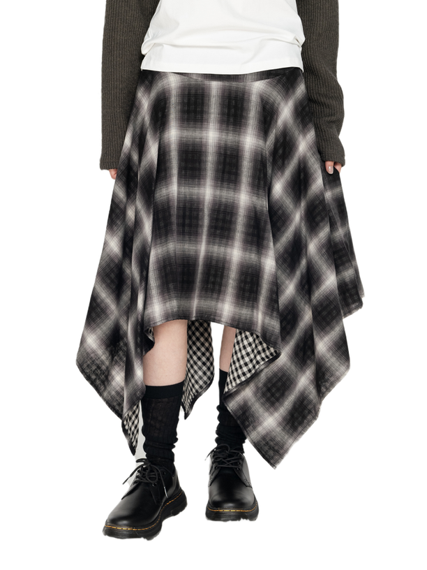 Highschool Disco Check Unbalance Skirt