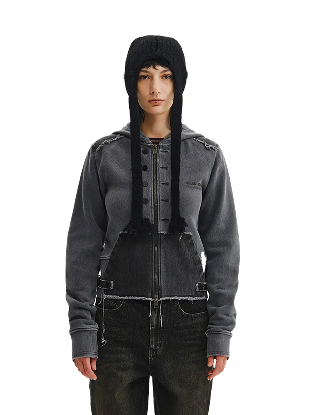 Raw Edge Hem Sweat Hoody