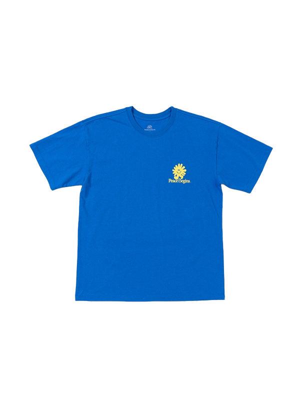 Big Wave FLOWER RUN PEACE RUN TEE (DEEP BLUE)