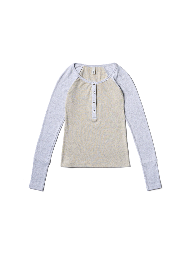Poev Button Ribbed Raglan Top